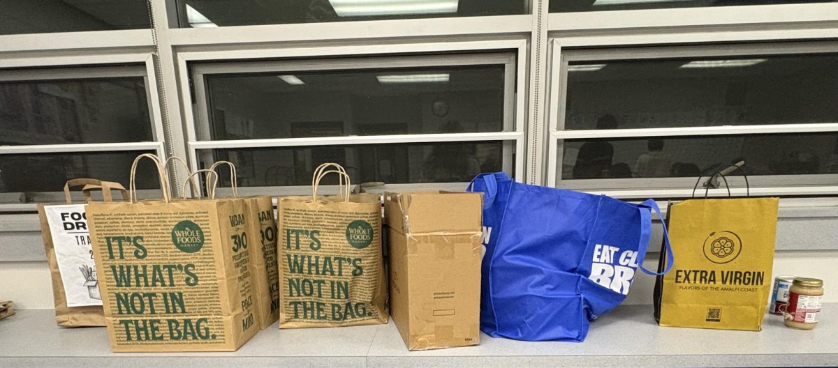 NHS food drive bags in Mrs. McCaslin's room